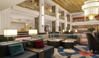 Lobby and coworking lounge at The New Yorker Hotel, A Wyndham Hotel.