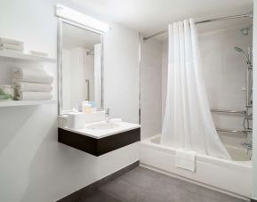 Guest bathroom with shower and tub at Hampton Inn Philadelphia Center City - Convention Center.