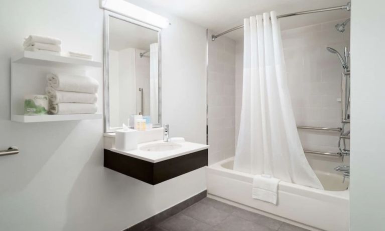 Guest bathroom with shower and tub at Hampton Inn Philadelphia Center City - Convention Center.