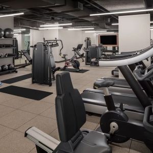 Well-equipped fitness center at Rand Tower Hotel, Minneapolis, A Marriott Tribute Portfolio Hotel.