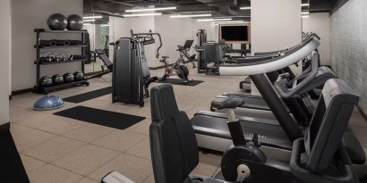 Well-equipped fitness center at Rand Tower Hotel, Minneapolis, A Marriott Tribute Portfolio Hotel.