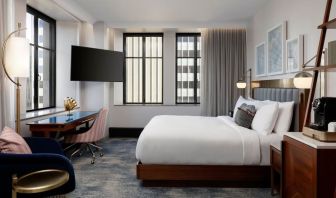 Delux king room with work desk at Rand Tower Hotel, Minneapolis, A Marriott Tribute Portfolio Hotel.