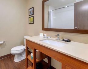 Guest bathroom with shower at Comfort Inn & Suites Mankato.