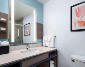 Private guest bathroom with shower and free toiletries at Hilton Garden Inn Kennett Square.