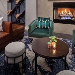 Lounge area and workspace at Hilton Garden Inn Washington DC Downtown.