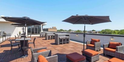 Rooftop terrace perfect for coworking at Hampton Inn Chicago North/Loyola Station.