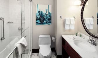 Guest bathroom with shower at Hilton Brooklyn New York.