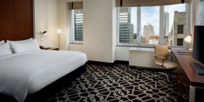 Spacious day use room with work desk at Hilton Brooklyn New York.