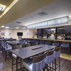 Hotel bar perfect for coworking at DoubleTree By Hilton Orlando Downtown.
