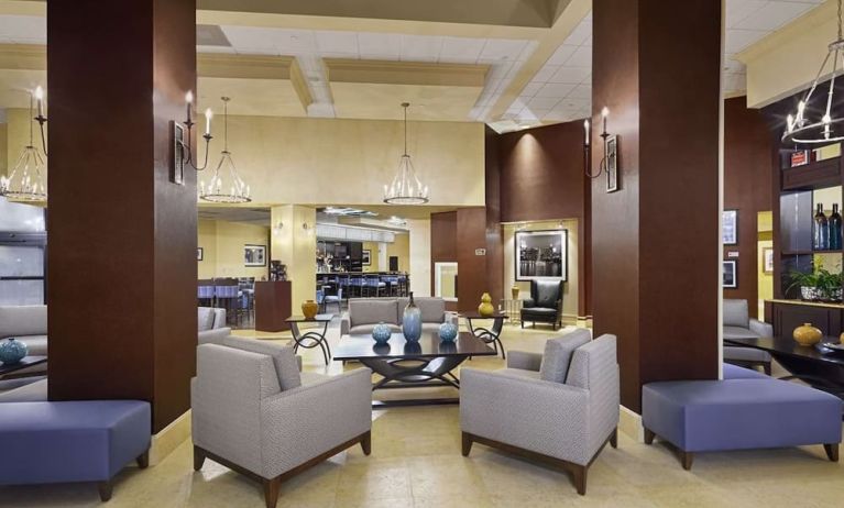 Lobby and coworking lounge at DoubleTree By Hilton Orlando Downtown.
