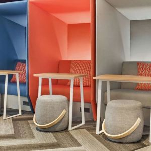 Comfortable and sound-proof workspace cubicles at Tru By Hilton Milwaukee Brookfield.