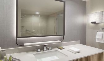 Guest bathroom with shower at Hilton Anatole.