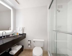 Guest bathroom with shower at Hilton Atlanta.