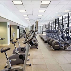 Well-equipped fitness center at Hilton Atlanta.