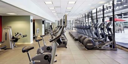 Well-equipped fitness center at Hilton Atlanta.