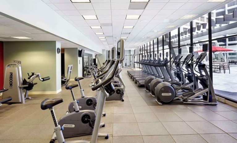 Well-equipped fitness center at Hilton Atlanta.