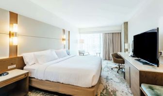 Day use room with work desk and natural light at Hilton Garden Inn Denver Union Station.
