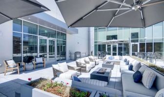 Plenty of seats in courtyard of the Hilton Garden Inn Denver Union Station.