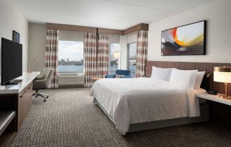 Spacious day use room with work desk at Hilton Garden Inn Camden Waterfront Philadelphia.
