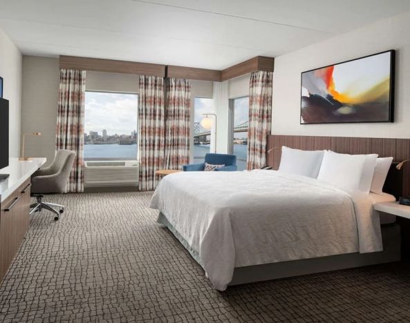 Spacious day use room with work desk at Hilton Garden Inn Camden Waterfront Philadelphia.
