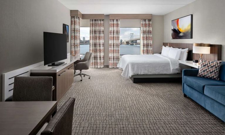 Spacious day use room with living area at Hilton Garden Inn Camden Waterfront Philadelphia.