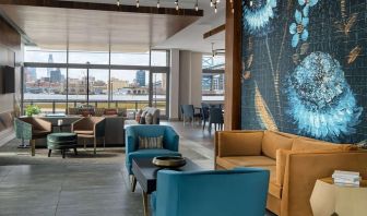 Lobby and coworking lounge at Hilton Garden Inn Camden Waterfront Philadelphia.