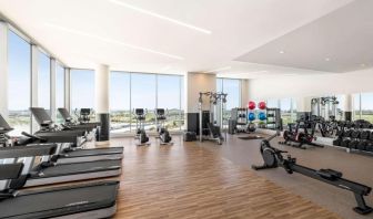 Fully equipped fitness center at Hilton BNA Nashville Airport Terminal.
