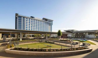 Hotel exterior at Hilton BNA Nashville Airport Terminal.
