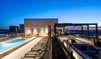 Beautiful rooftop with swimming pool and lounge area at Hilton BNA Nashville Airport Terminal.
