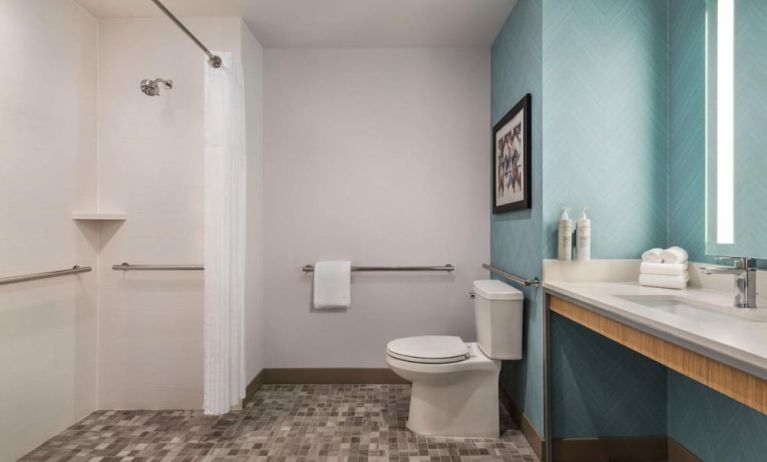 Private guest bathroom with shower at Hilton Garden Inn Nashville West End Avenue.