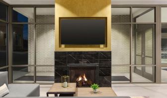 Lobby lounge with fireplace at Hilton Garden Inn Nashville West End Avenue.