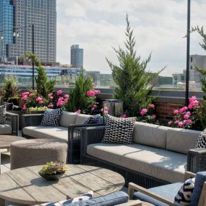 Rooftop lounge with city view at Arlo SoHo.