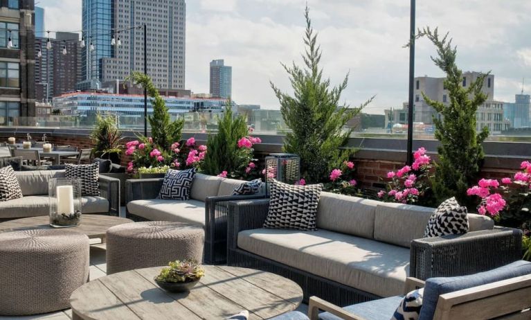 Rooftop lounge with city view at Arlo SoHo.