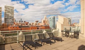 Seats in the rooftop of the Hilton Philadelphia At Penn's Landing.