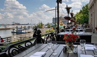 Beautiful outdoor terrace by the river at Hilton Philadelphia At Penn's Landing.