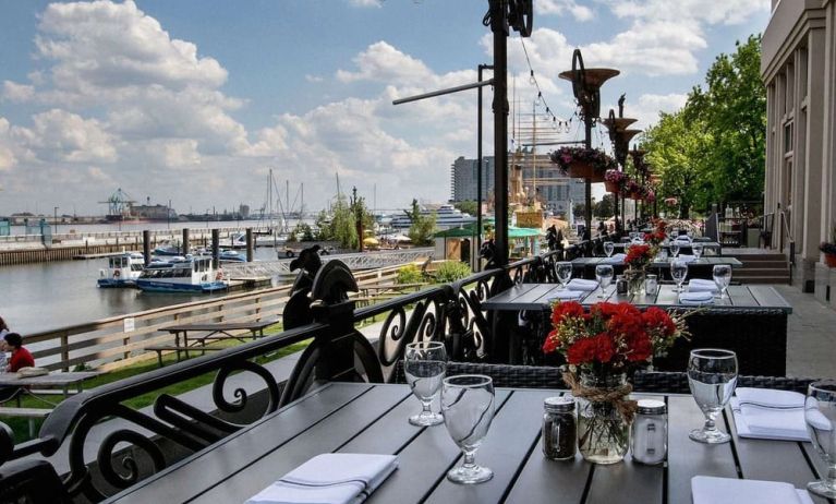 Beautiful outdoor terrace by the river at Hilton Philadelphia At Penn's Landing.