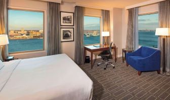 Working station by the window in a day use room at Hilton Philadelphia At Penn's Landing.