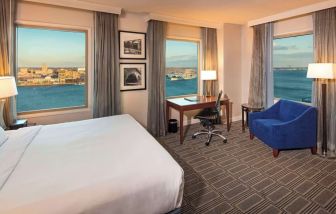 Working station by the window in a day use room at Hilton Philadelphia At Penn's Landing.