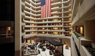 Aerial view of the lobby and coworking lounge at Embassy Suites By Hilton Crystal City-National Airport.