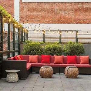 Comfortable furniture in the courtyard of the Hilton Garden Inn Washington DC/Georgetown Area.