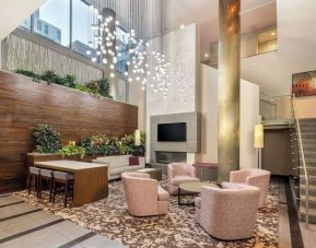 Lobby and coworking lounge at Hilton Garden Inn Washington DC/Georgetown Area.