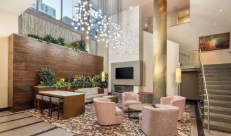 Lobby and coworking lounge at Hilton Garden Inn Washington DC/Georgetown Area.