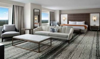 Spacious, bright and stylish living room in a presidential suite at the Signia by Hilton Orlando Bonnet Creek.