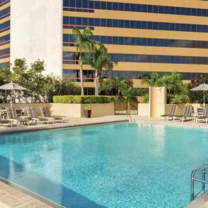 Relaxing outdoor pool area at the DoubleTree by Hilton Orlando Downtown.