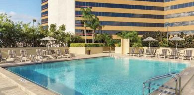 Relaxing outdoor pool area at the DoubleTree by Hilton Orlando Downtown.