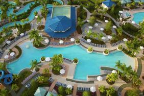 Stunning aerial view of the outdoor pools at the Hilton Orlando.