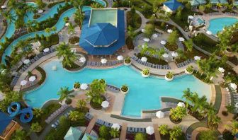 Stunning aerial view of the outdoor pools at the Hilton Orlando.