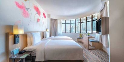 Spacious and stylish room with views of KL Tower at the Hilton Garden Inn Kuala Lumpur Jalan Tuanku Abdul Rahman South.