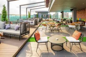 Beautiful rooftop bar with stunning views of KL at the Hilton Garden Inn Kuala Lumpur Jalan Tuanku Abdul Rahman South.