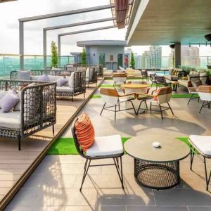 Beautiful rooftop bar with stunning views of KL at the Hilton Garden Inn Kuala Lumpur Jalan Tuanku Abdul Rahman South.